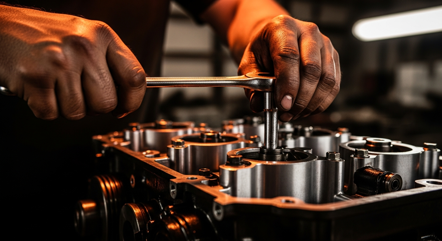 Mechanic working on engine